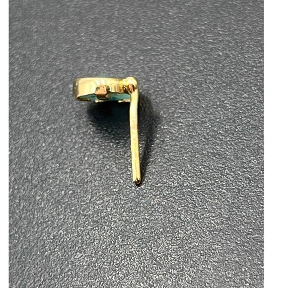 14k Yellow 535 Gold Bezel Set Blue Cats Eye Heart Dainty Small Stud Earrings - Picture 9 of 12